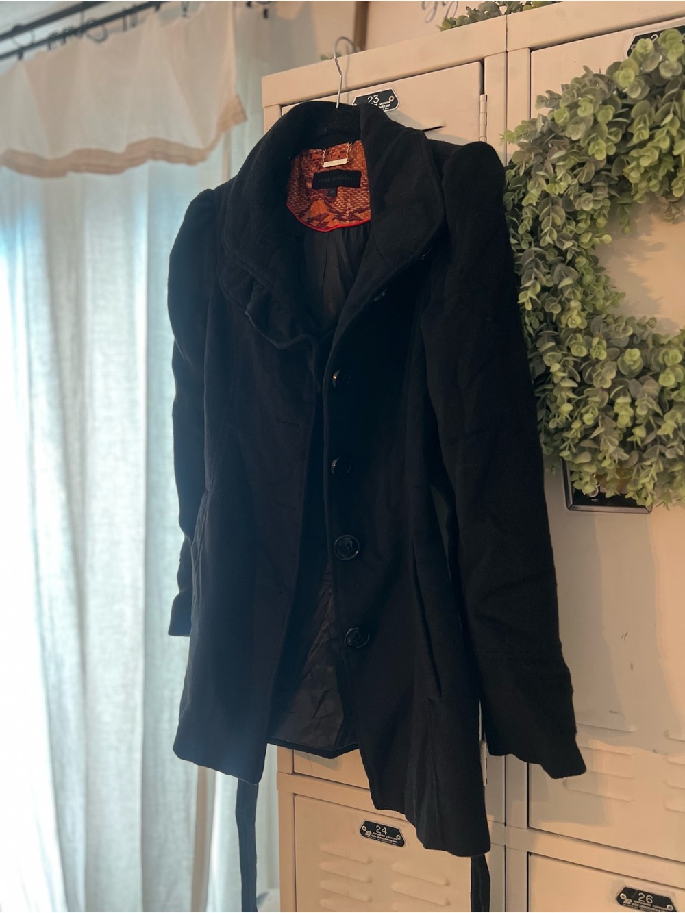 Steve Madden Black Button-Front Trench Coat